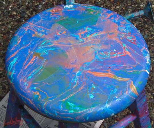 Blue and Orange Marbled Stool Top